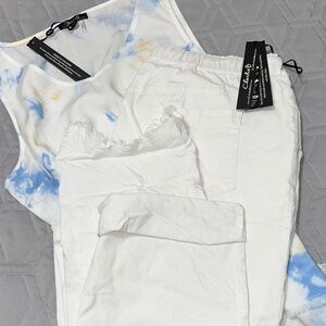 Sz.L⭐️NWT Charlie B White Bengaline Crinkle Drawstring Shark Bite Hem Pant